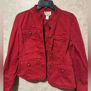 Talbots Red Utility Jacket with Button Accents Military